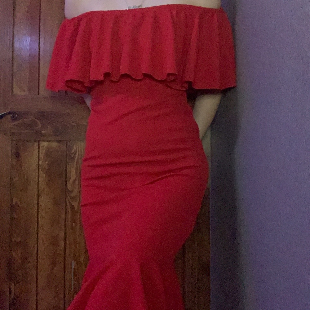 Red off the shoulder dress